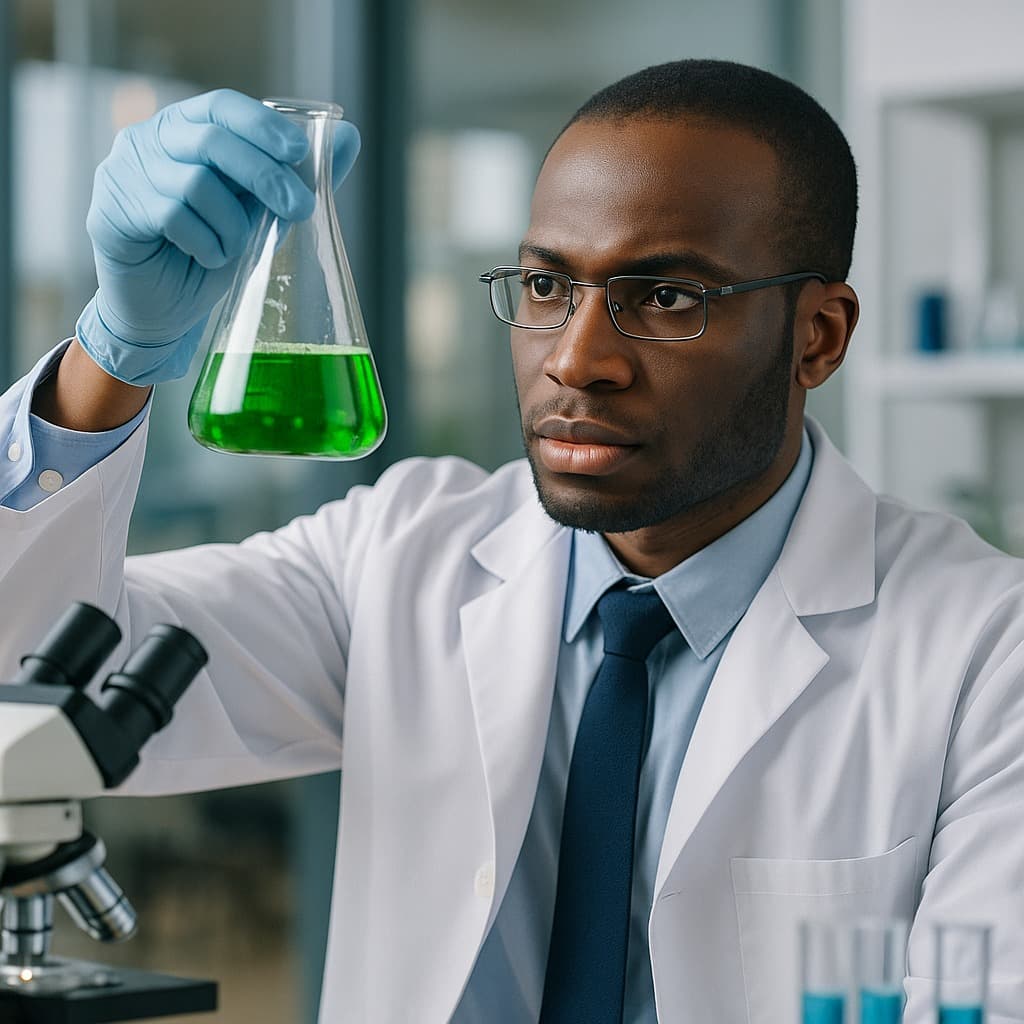 Scientist with green flask