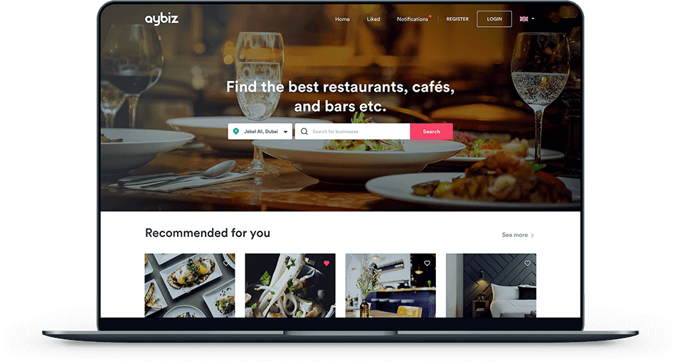 Restaurant website on laptop display